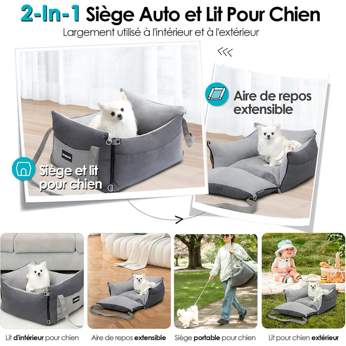 Автокрісло для собак, кошик для тварин, переноска для авто, з висувним лежанкою, безпечний кріплення, зелений/сірий