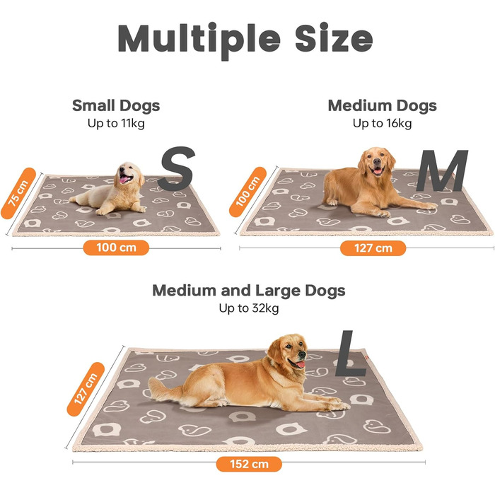 Водонепроникний лежак для собак PETTOM з флісу Sherpa, 100 x 75 см (Колір: Коричневий)