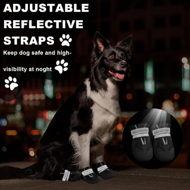 4 шт. собачі черевики, захист лап, водонепроникні собачі чоботи з світловідбиваючими ременями, регульовані, миючі, захисники лап для маленьких, середніх та великих собак, чорний