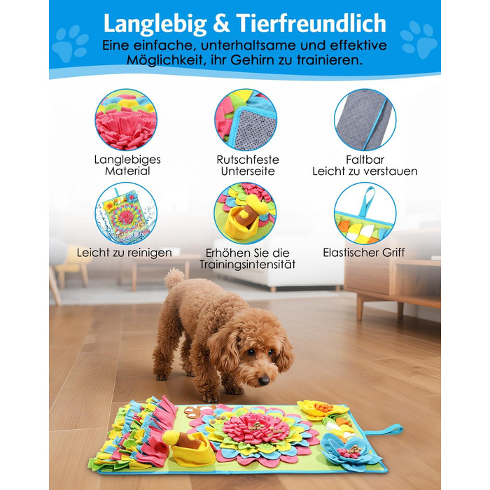 Килимок для собак Brifit для інтелектуальних ігор 78 x 48 см, іграшка-головоломка для малих та середніх собак, миється, тренувальний килимок, проти нудьги, стимулює інтелект