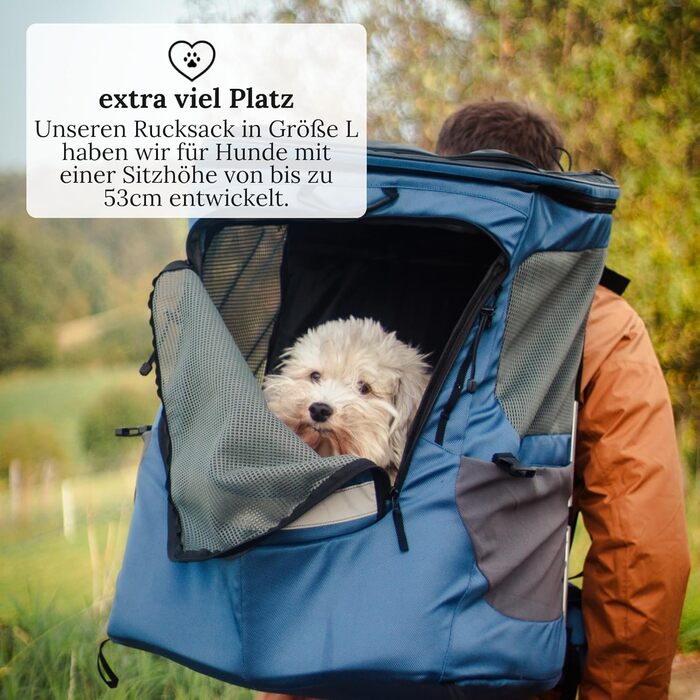 Рюкзак для собак Wanderpfote Daypack до 16 кг, розмір L, синій – преміум-рюкзак для середніх собак з регульованою системою перенесення та великим простором для улюбленця