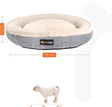 Кругле ліжко для собак та котів Feandrea, діаметр 75 см, сірий колір