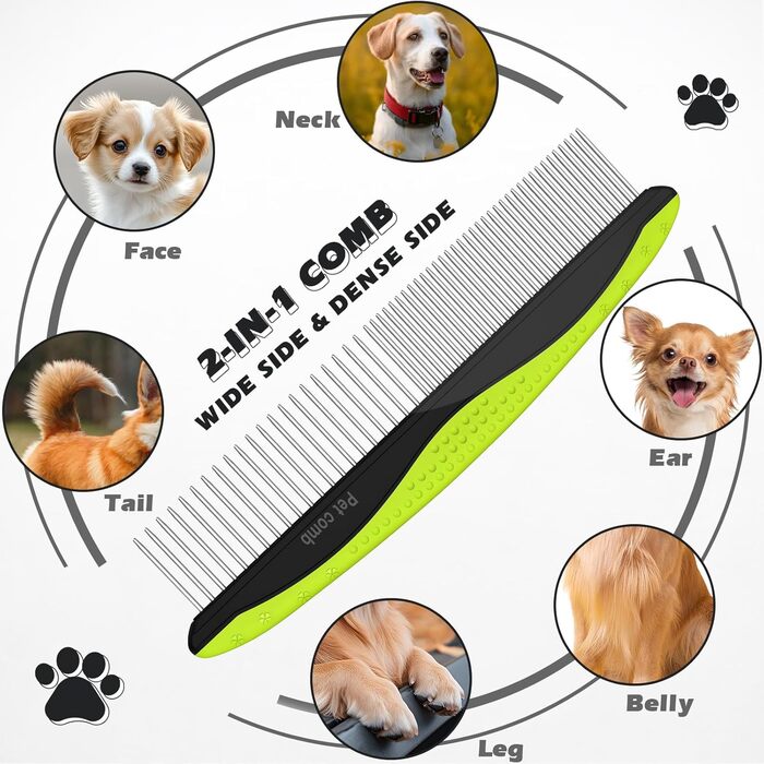 Гребінець для грумінгу домашніх тварин - двосторонній інструмент для видалення та розпушування шерсті собак та котів, зелений