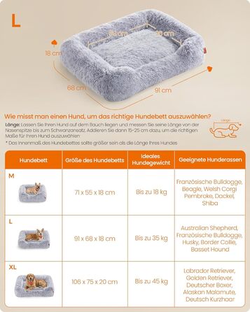 Ліжко для собак Feandrea, 71 x 55 x 18 см, м'яке, з піднятими бортиками, знімний чохол, колір Ombré Grey