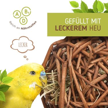 Набір 2 плетених куль з лози з сіном 10 см Vogelgaleria для папуг — іграшка для клітки, ручна робота, аксесуар для гризіння та лазіння