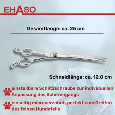 Професійна вигнута ножиця для собак EHASO | 25 см | Висока якість, Solingen, Японія