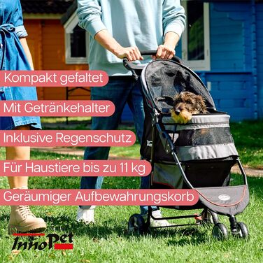 Візок для собак Innopet Buggy Avenue сірий/червоний, з дощовим захистом