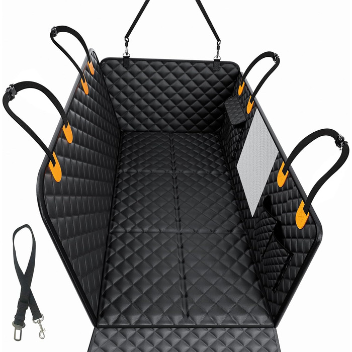 Килимок для собак у машину, заднє сидіння, 2025. Водонепроникний, антиковзкий, міцний, з жорсткою основою. Підходить для собак до 180 кг (400 фунтів). Оранжево-чорний, екстра товстий.