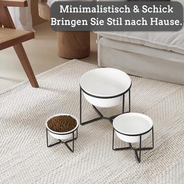 Підвищений керамічний миска для собак з металевим обідком - годівниця для котів та маленьких собак. Біла матова (XL)