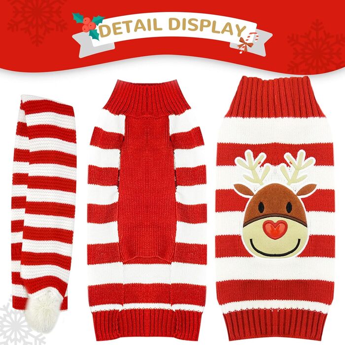 Набір святкового одягу для собак на Новий Рік: теплий пуловер та шалик для тварин, розмір M, червоно-білий