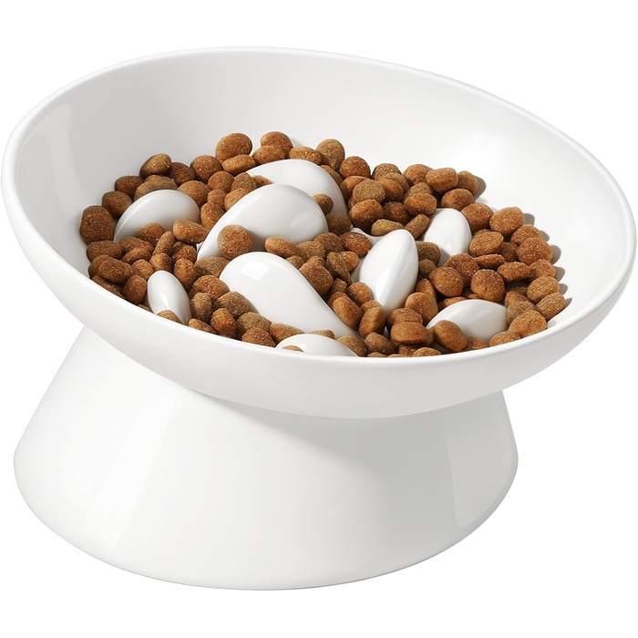 Керамічна миска для котів з підняттям, протиковзаюча, для повільного годування, біла