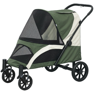 PawHut Dog Buggy Dog Buggy Foldable для великих собак і кішок до 30 кг Cat Buggy з подушками Сітчасті вікна Двері Сумка для зберігання Cat Buggy з страхувальними тросами, гальмами, баггі темно-зелений | Аосом