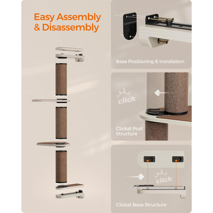 Feandrea Clickat Collection - Драбина-подряпування для котів, 100 см, XL, з 2 стійками, для стіни, розширювана