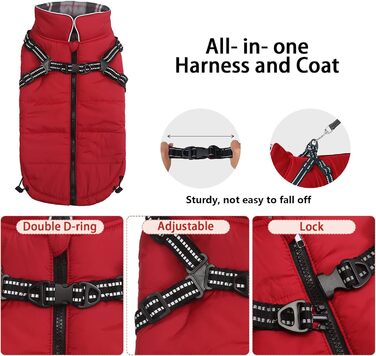 Зимові куртки для собак: водонепроникні, світловідбиваючі, з повним обхватом грудей. Підходять для малих та середніх собак. Червоний колір, розмір M.