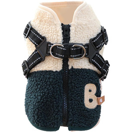 Зимовий теплий одяг для собак - куртка з отвором для шлейки, для малих та середніх порід, зелено-білий колір