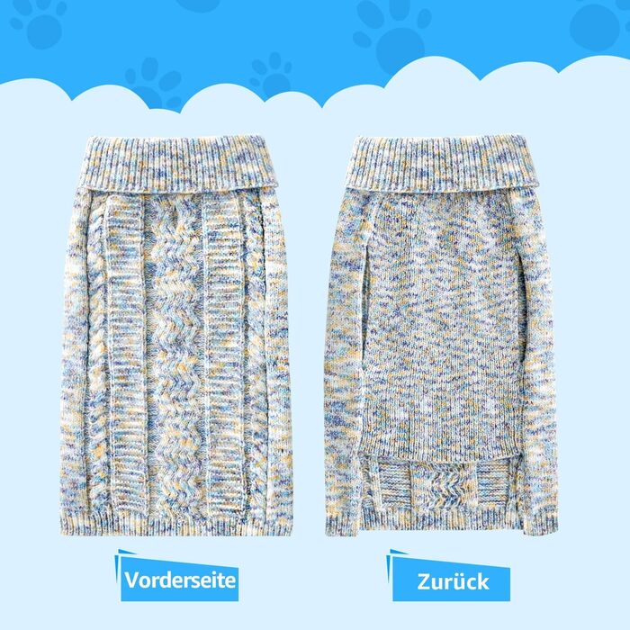 Пуловер для собак SlowTon, теплий зимовий пуловер з коміром-горловиною для дрібних та середніх собак, блакитний, XL