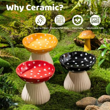 Підвищений годівниця для котів, керамічна миска у формі гриба, широка та плоска годівниця для котів зі стійкою, миска проти блювоти для котів, миска для кошенят та літніх котів (чорна)