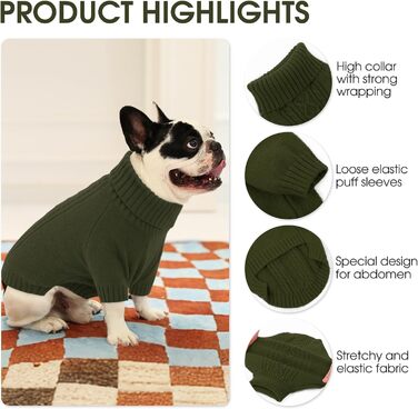 Пуловер для собак великих порід, з високим коміром, теплий зимовий одяг для собак, зелений (XX-Large)