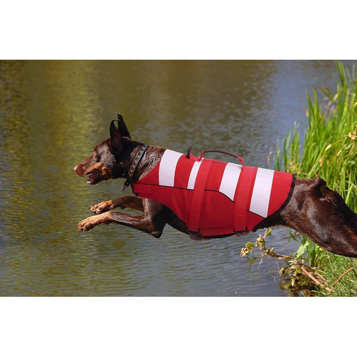 Жилет рятувальний для собак, маленький, ASENKU. Червоний, для такс, чихуахуа, французького бульдога, лабрадора. Регульований, з ручкою для безпеки.