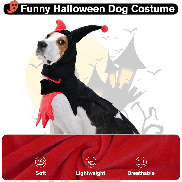 Костюм на Хелловін для собак Lelepet з капелюхом та мантією, веселощ для домашніх тварин, косплей на Хелловін, наряд для вечірки, костюм для дітей, середніх та великих собак, однотонний червоний (Getaway Solids)
