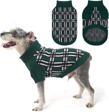 Світер для собак SCENEREAL з візерунком, теплий в'язаний светр з м'яким коміром-хомутом для маленьких, середніх та великих собак, цуценят та котів, для осені та зими, холодній погоді, зелений, розмір S2 (обхват грудей 40.64 см)