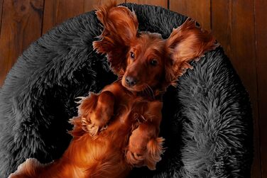 Кругле ліжко для собак та котів 60 см - М'яке, пухнасте ліжко з піднятими бортиками - Нековзний низ - Силіконова наповнювач для комфорту та тепла - Легке у догляді - (графіт)