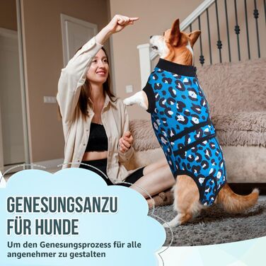 Комбінезон для собак після операції, захист від лизання, дихаючий, з блискавкою, альтернатива електронного нашийника, для собак після кастрації/стерилізації (Леопардовий принт-блакитний, L)