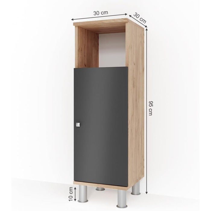 Пенал для ванної Vicco Fynn, антрацит/дуб, 30x95 см