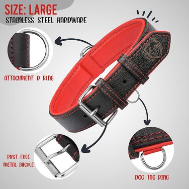 Нашийник для собак Riparo з екошкіри, регульований, посилений, чорно-червоний, L