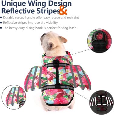 Жилет для плавання собак Petglad з дизайном крил, світловідбиваючий жилет для собак з поплавцем під підборіддя, для басейну, пляжу, катання на човні, серфінгу, середніх та великих собак (Помаранчевий, XS) XS (Обхват грудей 29.5-41.4 см) (XL (Обхват грудей