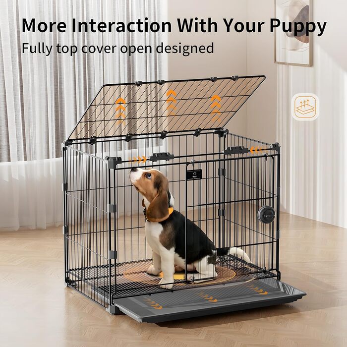 Клітка для собак середнього розміру, 76,2 см, металева собача будка для дому, дротяна клітка з ковзними дверима та знімним піддоном, відкрита зверху, чорна