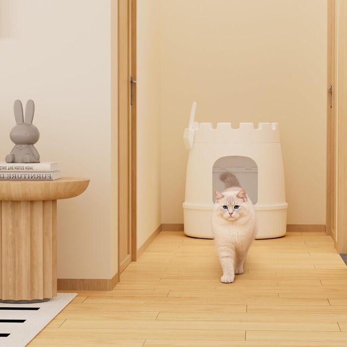 Котячий туалет Lifewit Castle-Stil XXL з прихованим дизайном, зі скребком і лопаткою, з системою контролю запаху та вугільним фільтром, для вітальні, спальні, кутовий, білий