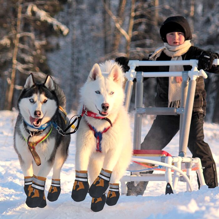 Чоботи для собак REESTBOO: захист лап, 4 шт., водонепроникні, антиковзні, з відбиваючим ремінцем, на липучці, для великих собак, (S, Коричневий)
