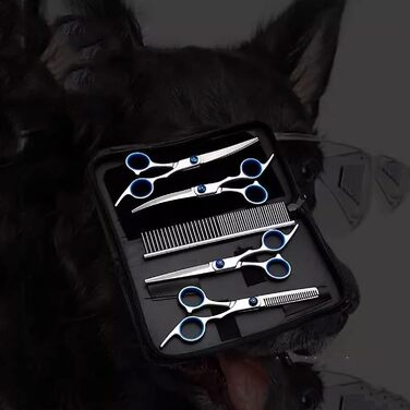 Набір ножиць для грумінгу собак та котів: прямі та зігнуті, з нержавіючої сталі