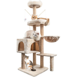 Кліматичний комплекс для котів Kratzbaum 145 см: кігтеточка, ігровий центр, платформа, лежанка, печера, сизаль, бежевий