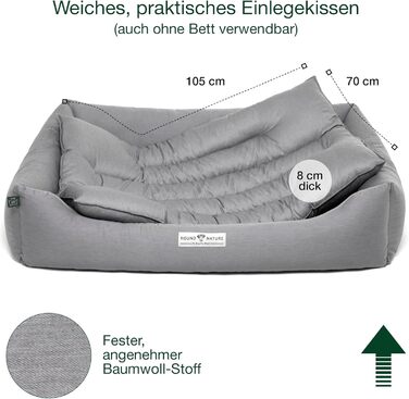 Ортопедичне екологічне ліжко для собак HOUND & NATURE Bern XXL 125x95 см, м'яке, світло-сіре, для великих порід, двостороння подушка, знімний чохол, пране