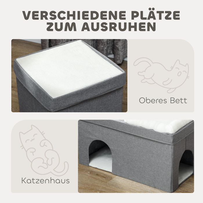 PawHut Cat Cave Cat House, Будиночок для кішок з 3 ярусами, Лежанок для кішки з подушкою, Будиночок для собаки до 5 кг, 74 x 37.5 x 78.5 см, Сірий | Аосом