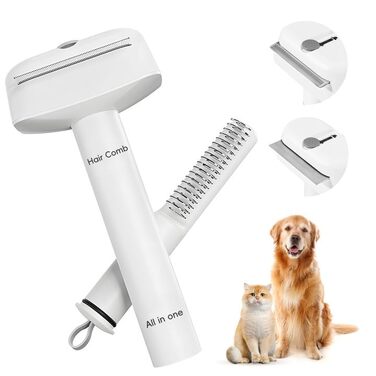 Набір для грумінгу L&W BROS. 3-в-1: гребінець, щітка для підшерстка, інструмент для видалення шерсті (двосторонній) | Для собак та котів усіх порід | Білий