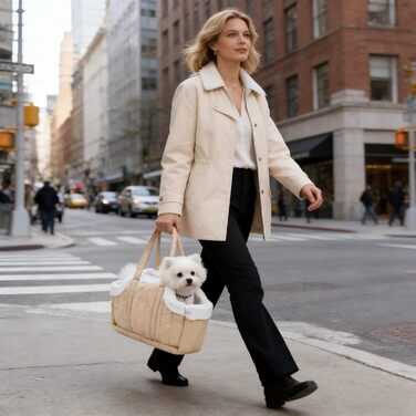 Транспортна сумка для собак, котів та цуценят. Миюча, складна, легка, з безпечною шнуркою та зручними ручками. Широке дно для комфорту (Бежевий)