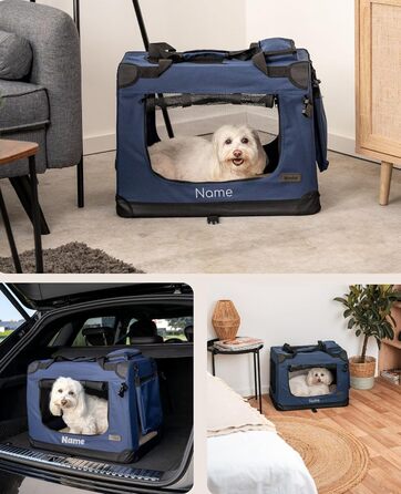 Транспортна переноска для собак та котів Lionto, 70x52x50 см, складана, з ручками та ковдрою, до 15 кг, темно-синій колір