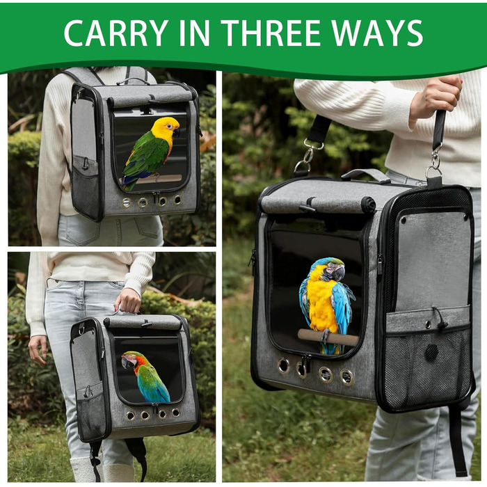Переносна сумка-переноска для птахів GRLEAYIE: легкий рюкзак для папуги, велика, дихаюча, прозора сумка-переноска для подорожей