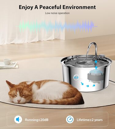 Автоматичний фонтан для котів TOMXCUTE, 3,2 л, нержавіюча сталь, водоспад, фільтри, для котів і маленьких собак, дизайн кран, придатний для миття в посудомийці
