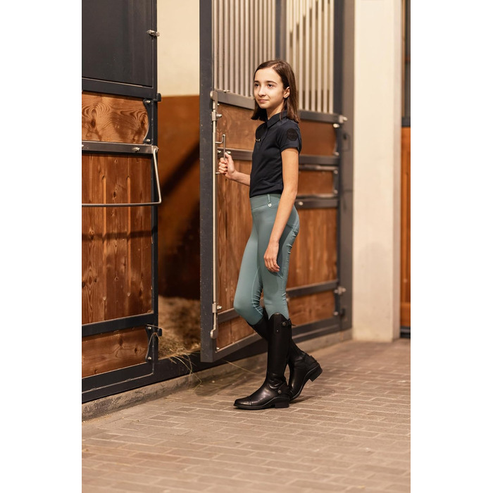 Дитячі верхові штани HORZE DEA, 122-128, Arctic Blue - повний обтиск, кишеня для телефону, петлі для ременя