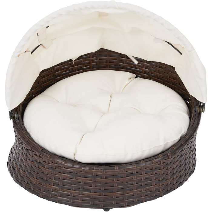 Крісло-ліжко для котів та собак Teamson Pets Clotho з відкидним балдахіном та знімним подушкою, коричнево-кремове, ST-N10004-UK