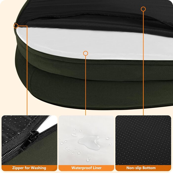 Ортопедичне ліжко для собак, ліжко-софа для собак з валиком, неслизьке дно, знімне та пральне, середні та великі породи, 106 x 79 x 17 см, оливковий колір