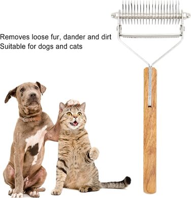 Професійна щітка для грумінгу домашніх тварин Fellpflegebürste: двостороння щітка для собак та котів з дерев'яною ручкою, самоочищувана