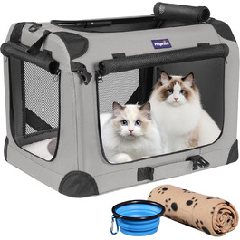 Транспортна переноска для котів та собак Petprsco, 60x42x42 см, сіра. Зігріваюча ковдра, складна миска та знімне покриття.