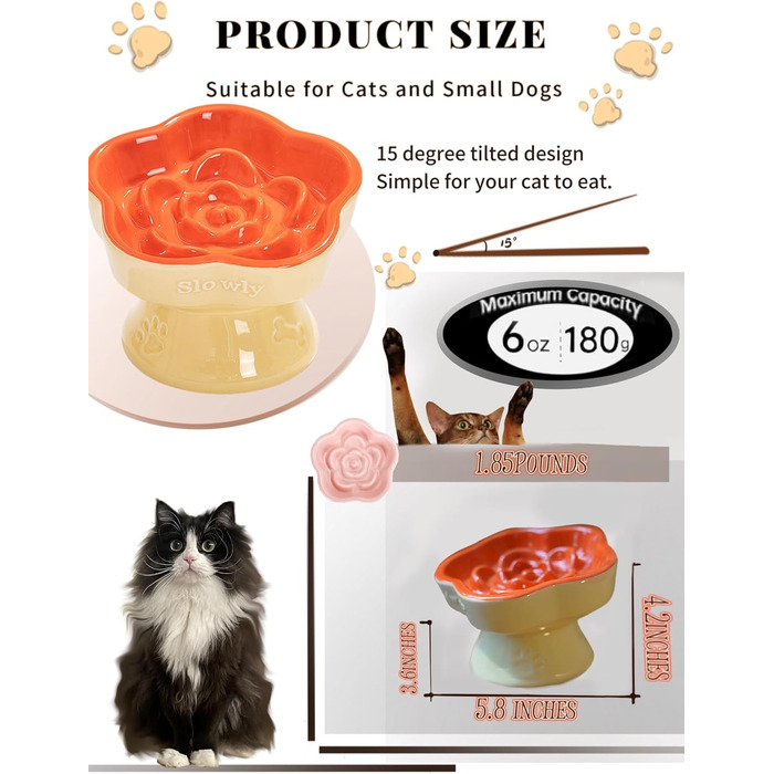 Миска для повільного годування домашніх тварин, керамічна, нахилена, для котів та маленьких собак, запобігає блювоті та удушенню (Рожева), (Оранжева/Захід сонця у вигляді зигзага)