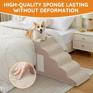 Сходинки для собак: 4 сходинки для ліжка, дивану, крісла, для маленьких собак, з антиковзким покриттям, фліс, бежевий