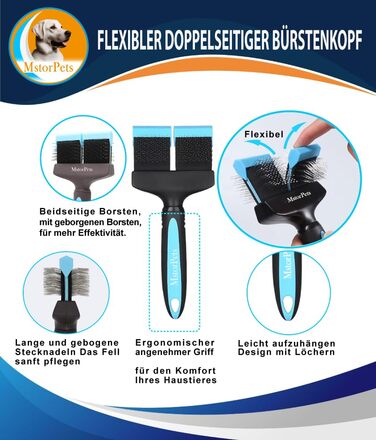 Професійна щітка для собак і котів з захисними нопочками - м'яко видаляє підшерсток, ковтуни та вузли - для догляду за довгошерстим хутром